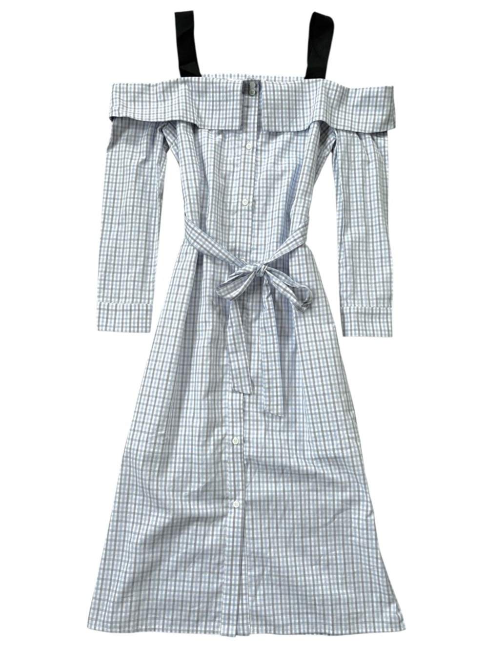 NWT English Factory Off Shoulder Plaid Shirt Dress Size XS